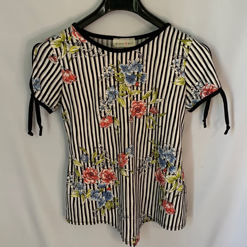 Girls Black and White Stripe Top